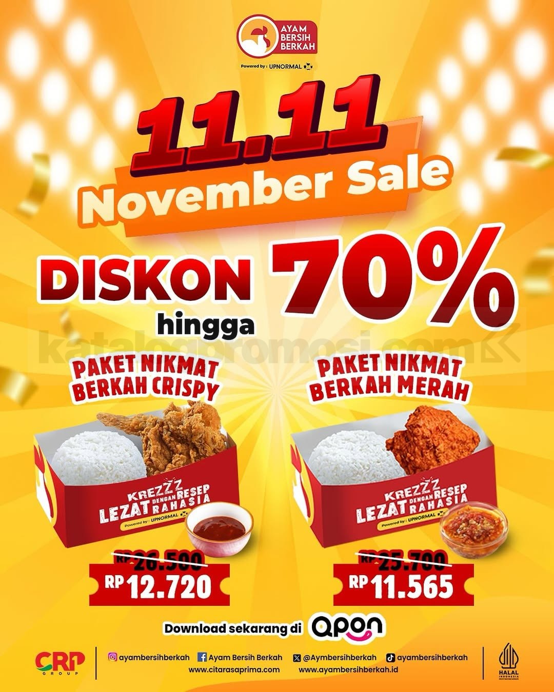 Promo Ayam Bersih Berkah 11.11 November Sale Diskon Hingga 70% Promo Ayam Bersih Berkah 11.11 November Sale Diskon Hingga 70% Paket Nikmat Berkah Crispy & Merah