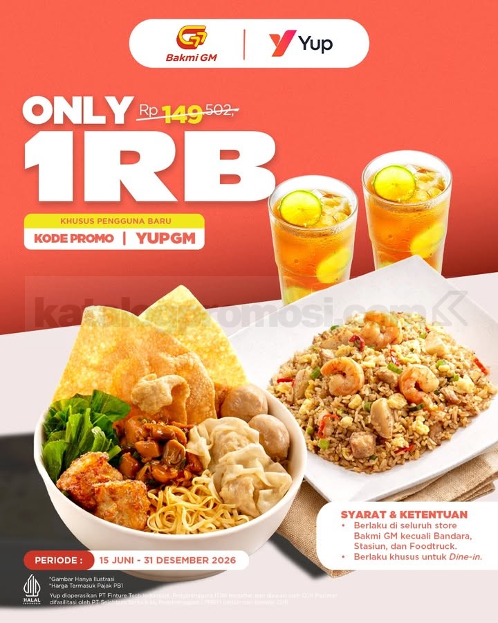 Promo Bakmi GM Yup Menu Favorit Rp. 1.000 Promo Bakmi GM Yup Menu Favorit Rp. 1.000 untuk pengguna baru dengan kode YUPGM