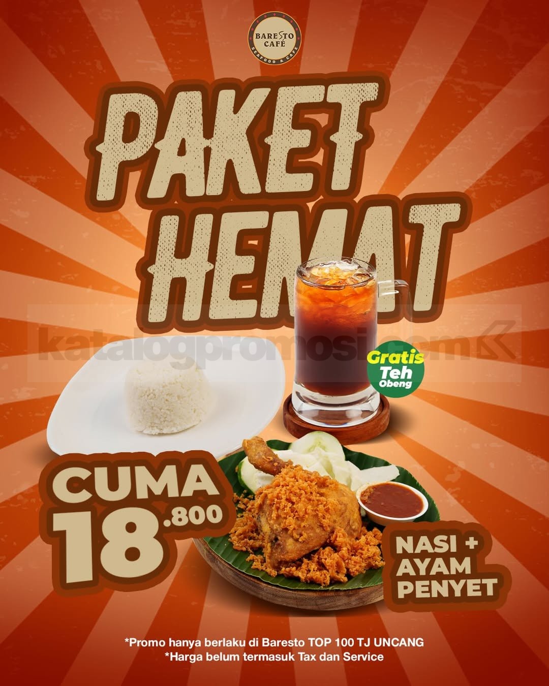 Promo Baresto Cafe Paket Hemat hanya Rp. 18.800 Promo Baresto Cafe Paket Hemat hanya Rp. 18.800 dengan Nasi Ayam Penyet dan Teh Obeng gratis