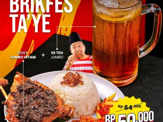 Promo Bebek Carok Paket Brikfes Ta'ye Rp. 50.000 berisi bebek jumbo hitam dan es teh jumbo.