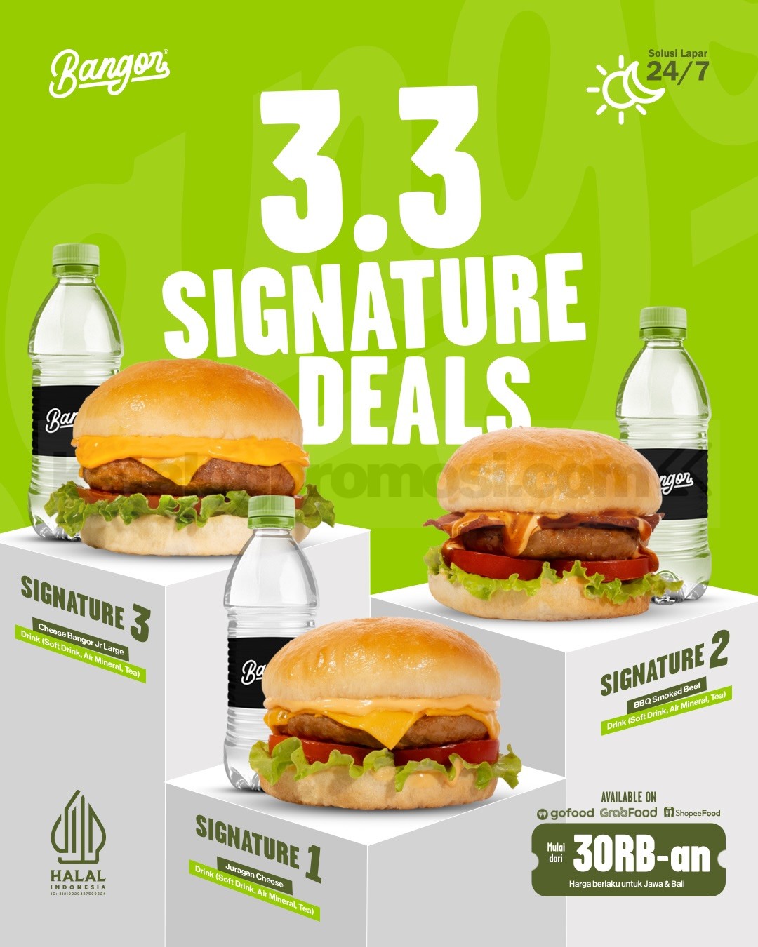 Promo Burger Bangor 3.3 Signature Deals mulai Rp. 30.000 Promo Burger Bangor 3.3 Signature Deals mulai Rp. 30.000 paket burger dan minuman online Jawa Bali