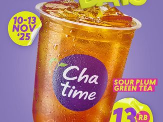 promo Chatime 11.11 Joyful Days Sour Plum Green Tea Rp. 13.000 berlaku 10–13 November 2025 di aplikasi F&B ID
