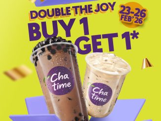 Promo Chatime Double The Joy Buy 1 Get 1 FREE periode 23 – 26 Februari 2026 untuk pembelian Large plus topping