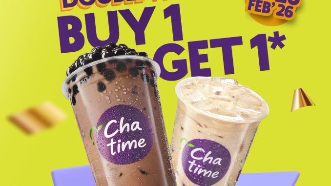 Promo Chatime Double The Joy Buy 1 Get 1 FREE periode 23 – 26 Februari 2026 untuk pembelian Large plus topping