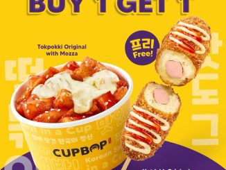 Promo Cupbop 12.12 Buy 1 Get 1 Free untuk pembelian Tokpokki Original with Mozza selama 10–12 Desember 2025.