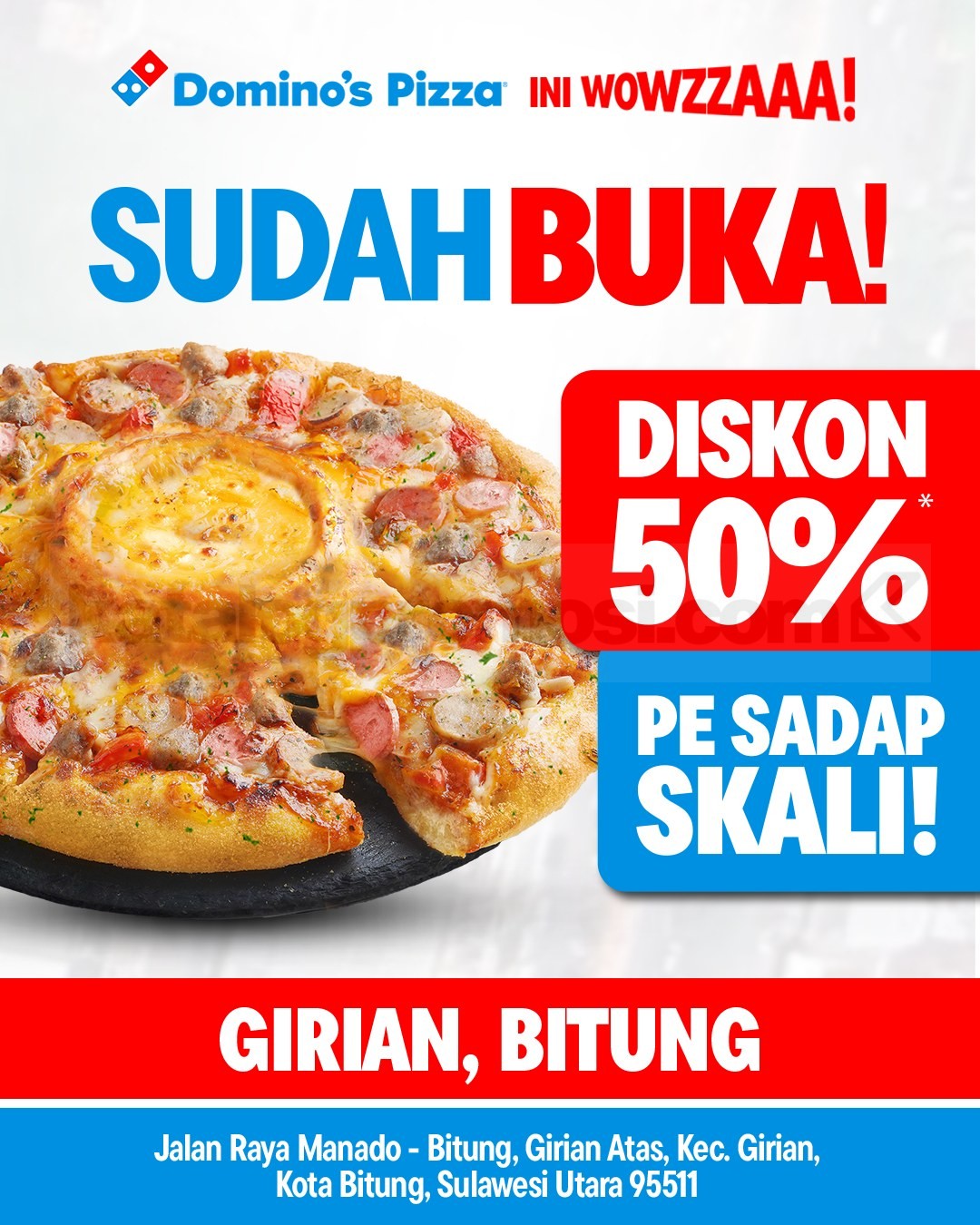 Promo Domino's Pizza Opening Manado Diskon 50% Promo Domino's Pizza Opening Manado Diskon 50% di Girian Bitung berlaku 27 November 2025