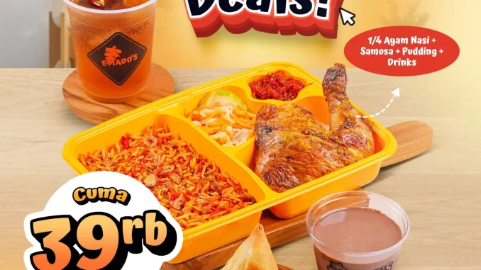 Promo Emado’s WFH Deals Paket Lengkap Rp. 39.000 menu ayam nasi samosa pudding