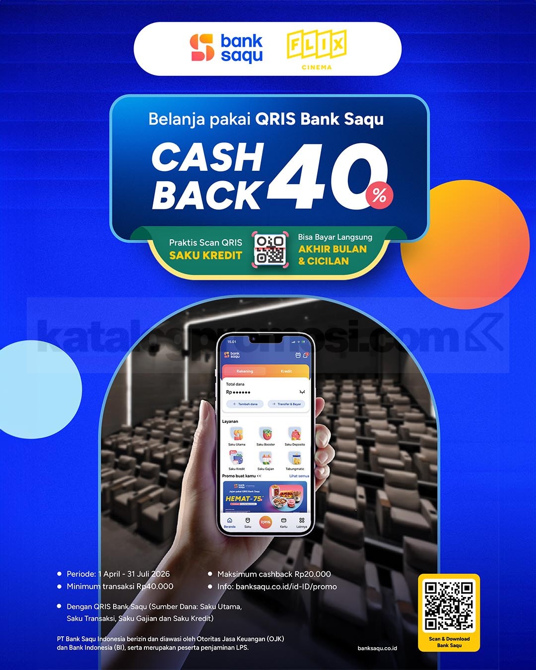 Promo FLIX Cinema Bank Saqu Cashback 40% Promo FLIX Cinema Bank Saqu Cashback 40% bayar pakai QRIS, hemat nonton film favorit