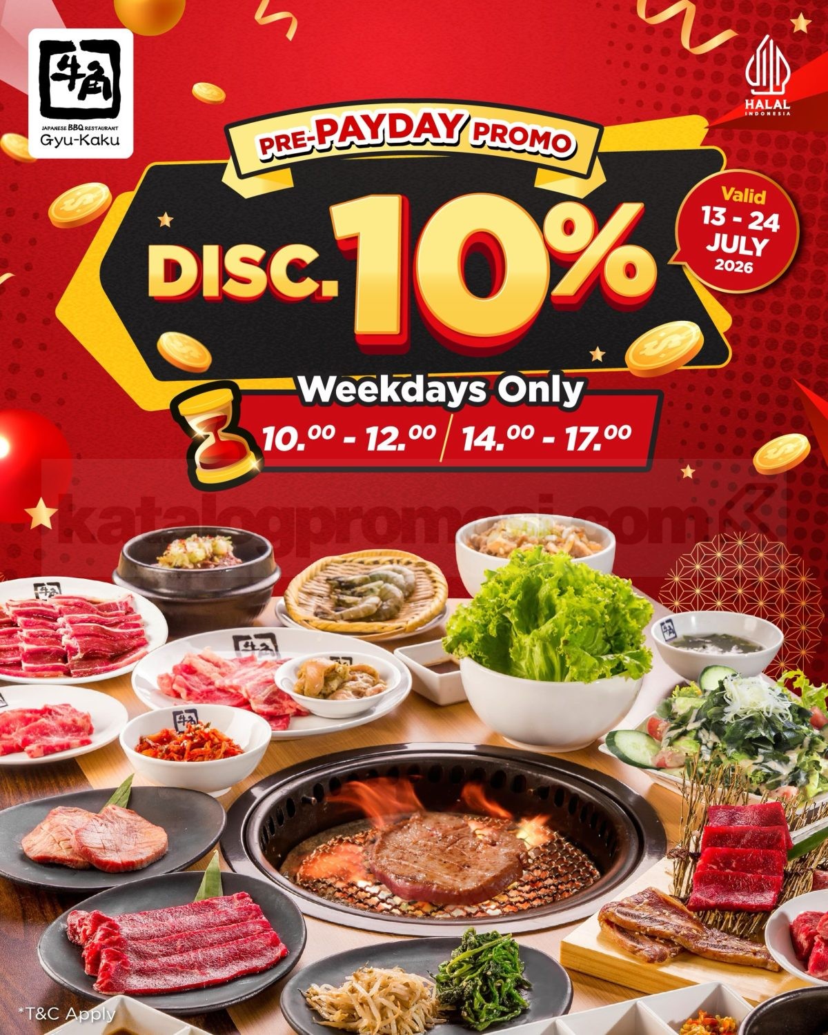 Promo Gyu-Kaku Payday Buffet Diskon 10% Promo Gyu-Kaku Payday Buffet Diskon 10% weekday di seluruh outlet berlaku 13 Juli 2026 hingga 24 Juli 2026.