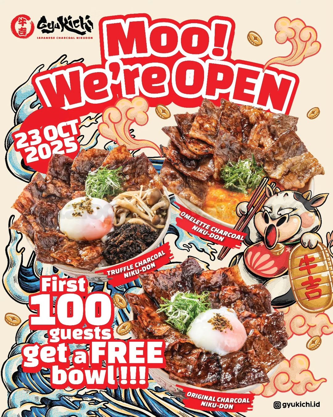 Promo Gyukichi Soft Opening FREE 100 Bowls Nikudon Promo Gyukichi Soft Opening FREE 100 Bowls Nikudon dengan diskon 20% main course di Pasaraya Blok M