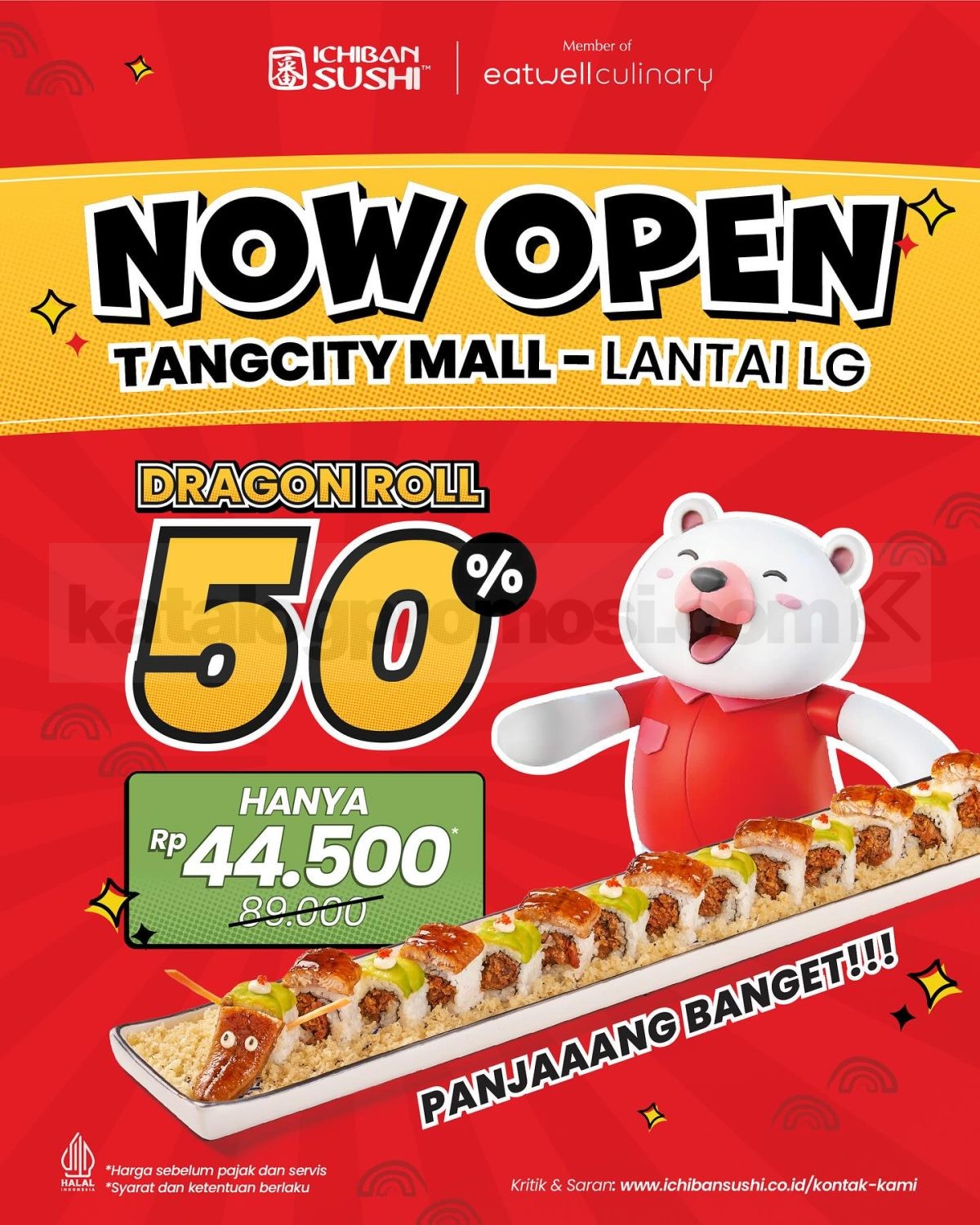 Promo Ichiban Sushi Opening Tangerang Dragon Roll Diskon 50% Promo Ichiban Sushi Opening Tangerang Dragon Roll Diskon 50% Rp. 44.500 di Tangcity Mall