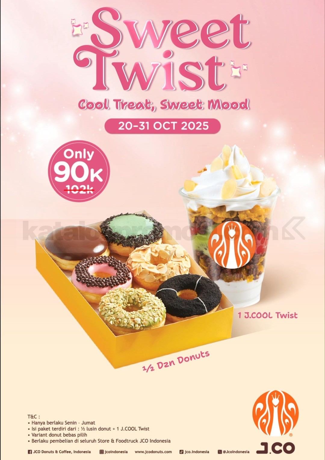 Promo JCO Sweet Twist Cool Treat cuma Rp. 90.000 Promo JCO Sweet Twist Cool Treat cuma Rp. 90.000 berlaku 20–31 Oktober 2025 di seluruh JCO Indonesia