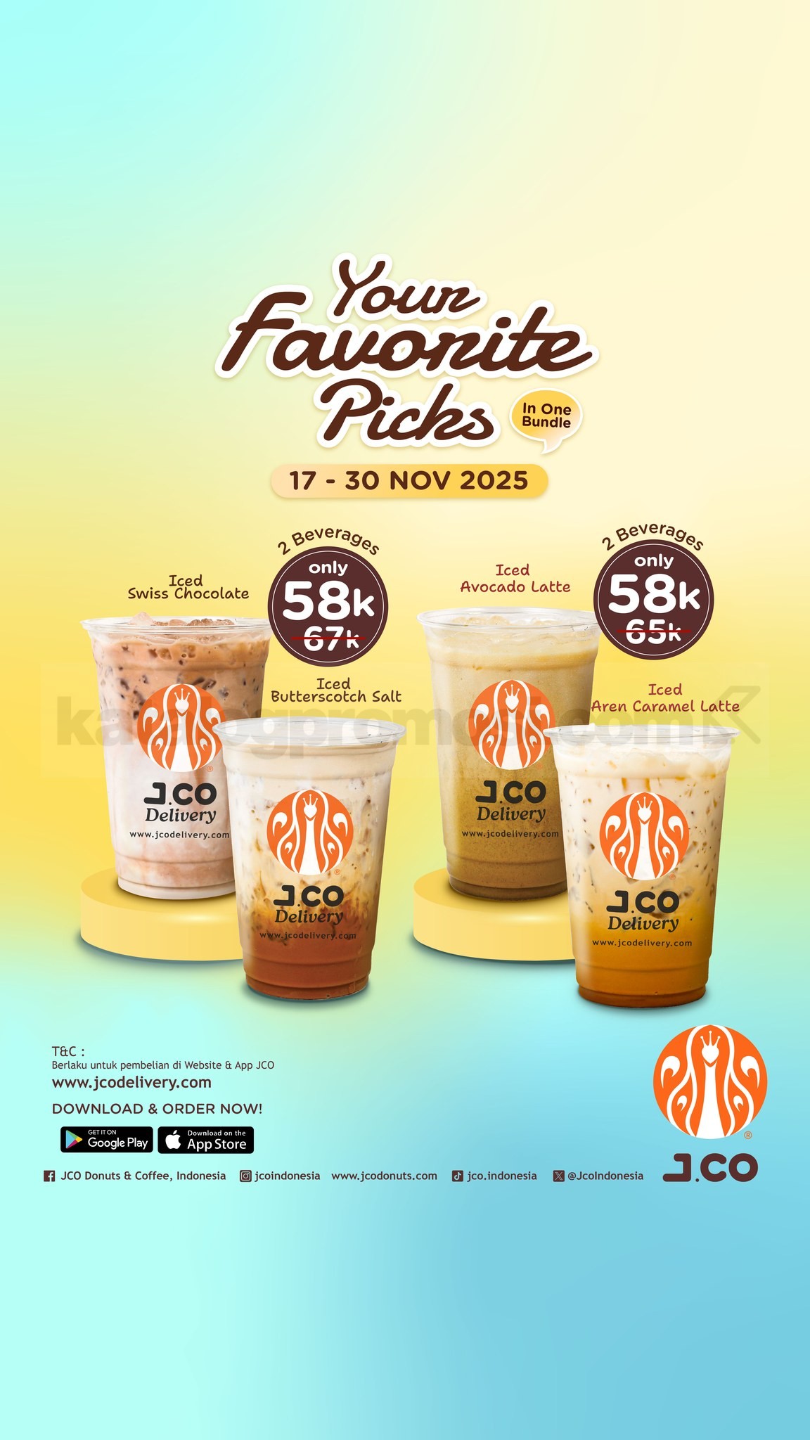 Promo JCO Your Favorite Picks In One Bundle Rp.58.000 Promo JCO Your Favorite Picks In One Bundle Rp.58.000, nikmati 2 minuman favorit via JCO App & Website Delivery