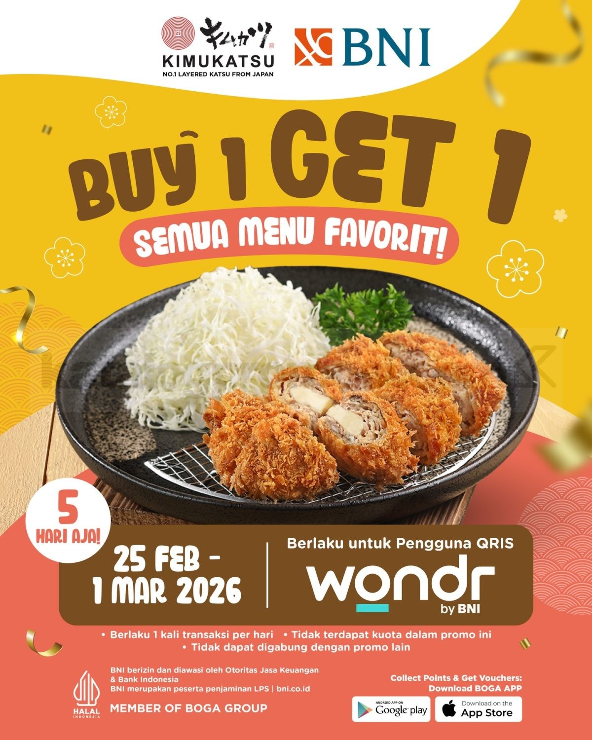 Promo Kimukatsu BNI Buy 1 Get 1 Semua Menu Favorit Promo Kimukatsu BNI Buy 1 Get 1 semua menu favorit bayar QRIS wondr by BNI 25 Februari 2026 - 1 Maret 2026