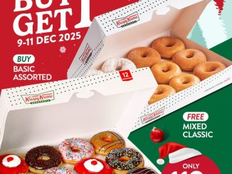Promo Krispy Kreme Buy 1 Get 1 Free dua lusin donut harga Rp. 119 ribu berlaku 9–11 Desember 2025.