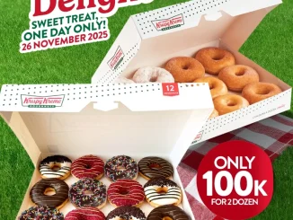 Promo Krispy Kreme Happiness Delight Beli 1 Gratis 1 dapat 2 lusin donat Rp.100.000