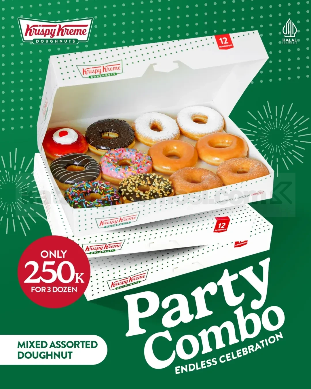 Promo Krispy Kreme Party Combo 3 Dozen Rp. 250.000 Promo Krispy Kreme Party Combo 3 Dozen Rp. 250.000, nikmati 36 doughnut mixed assorted