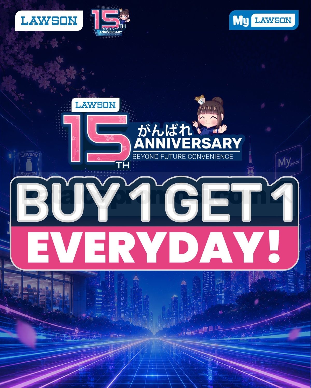 Promo Lawson 15th Anniversary Buy 1 Get 1 Everyday Promo Lawson 15th Anniversary Buy 1 Get 1 Everyday dengan berbagai produk beli 1 gratis 1 selama Juli 2026.