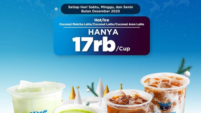 Promo Lawson Boost Your Mood Coconut Latte Rp. 17.000 berlaku setiap Sabtu, Minggu, dan Senin di outlet tertentu.