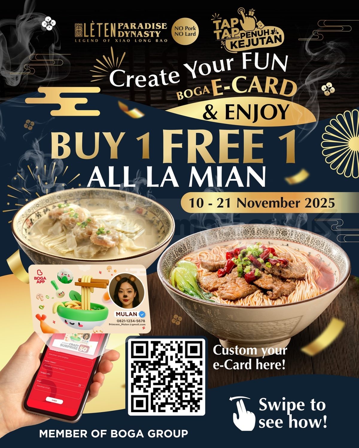 Promo LETEN Paradise Dynasty Beli 1 Gratis 1 Lamian promo LETEN Paradise Dynasty beli 1 gratis 1 lamian berlaku 10–21 November 2025 untuk pengguna BOGA E-Card