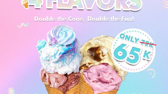 Promo Let’s Go Gelato 2 Cones 4 Flavors hanya Rp.65.000 dan potongan Rp.10.000 untuk 2 Happy Cups