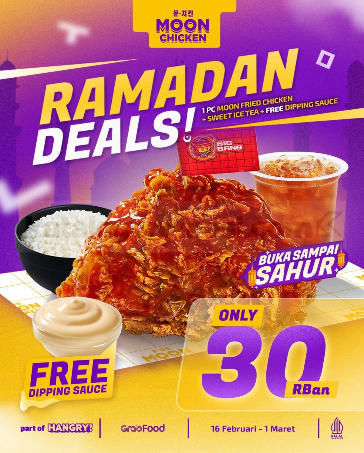 Promo Moon Chicken Ramadan Deals mulai Rp. 30 ribuan Promo Moon Chicken Ramadan Deals mulai Rp. 30 ribuan paket buka puasa ayam dan Sweet Ice Tea