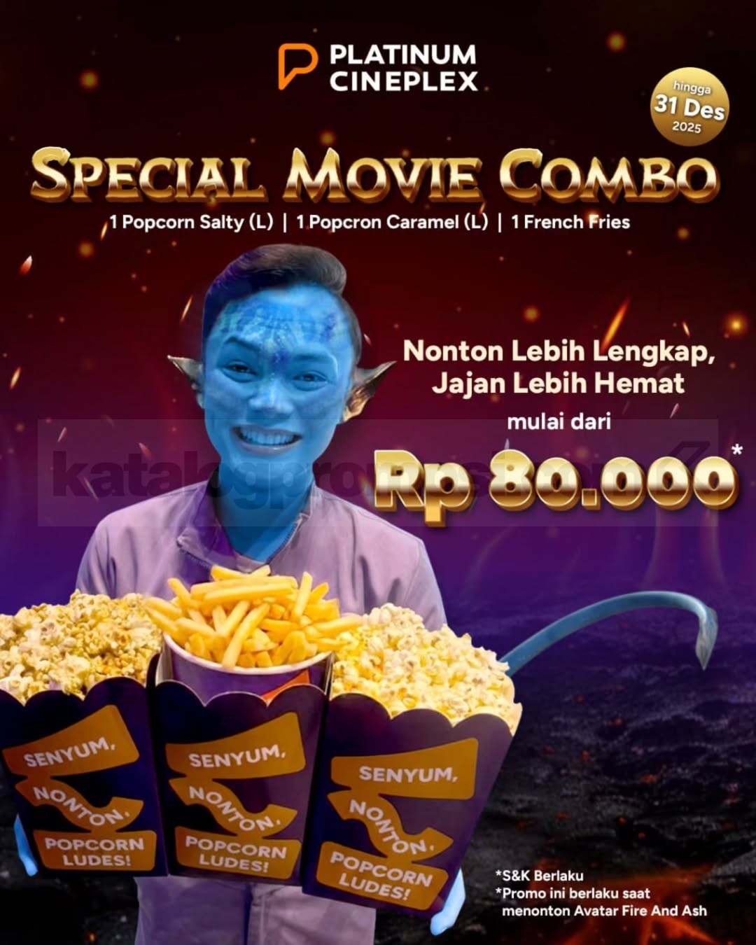 Promo Platinum Cineplex Special Movie Combo mulai Rp. 80.000 Promo Platinum Cineplex Special Movie Combo mulai Rp. 80.000 untuk nonton Avatar Fire and Ash