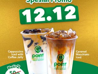 Promo POINT COFFEE 12.12 Beli 2 Minuman Rp. 35.000 untuk Cappuccino Iced with Coffee Jelly dan Caramel Macchiato Iced.
