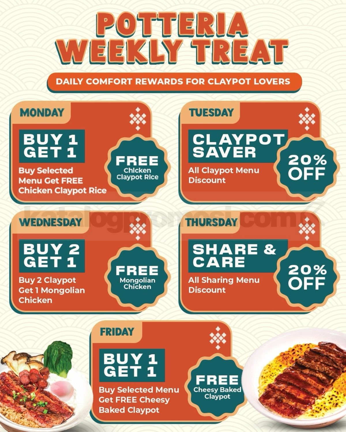 Promo Potteria Weekly Treat Buy 1 Get 1 Free Promo Potteria Weekly Treat Buy 1 Get 1 Free Claypot Rice weekday