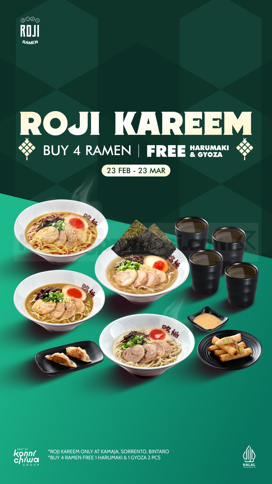 Promo Roji Ramen Spesial Ramadan Beli 4 Gratis Menu Promo Roji Ramen Spesial Ramadan Beli 4 Gratis Harumaki dan Gyoza periode 23 Februari 2026 - 23 Maret 2026