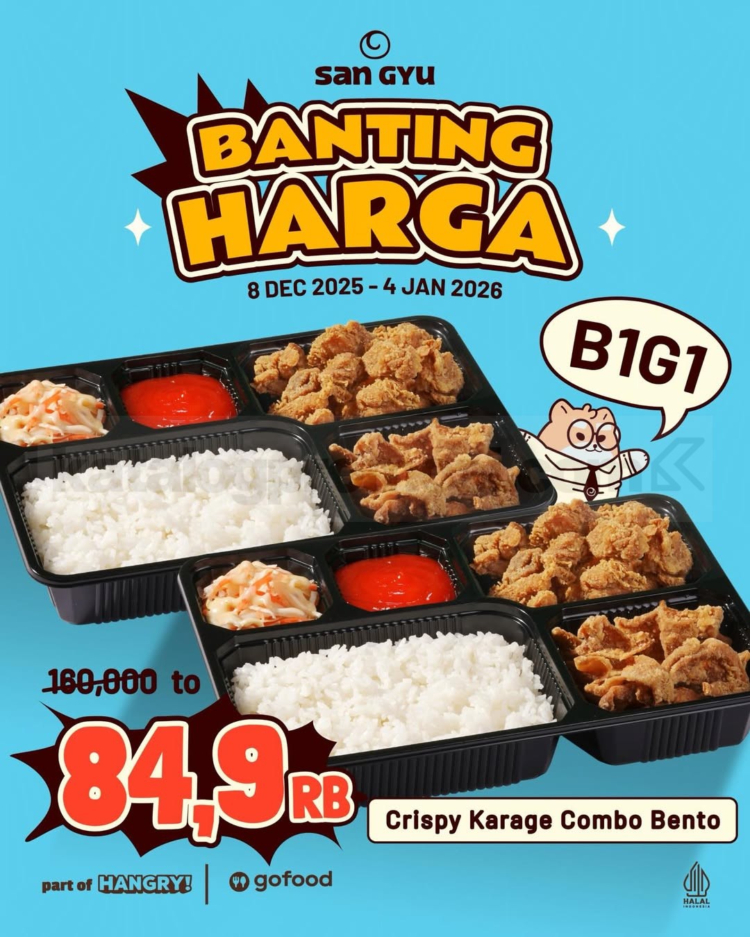 Promo San Gyu Banting Harga Buy 1 Get 1 Promo San Gyu Buy 1 Get 1 Crispy Karage Combo Bento, paket hemat dan lezat