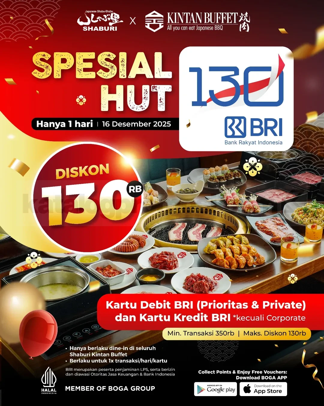Promo Shaburi x Kintan Buffet HUT BRI Diskon Rp. 130.000 Promo Shaburi x Kintan Buffet HUT BRI Diskon Rp. 130.000 dengan kartu BRI