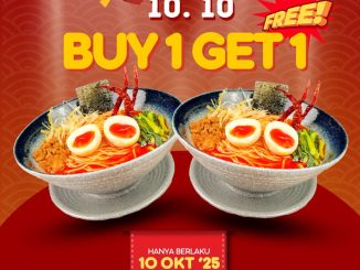 Promo Street Ramen 10.10 Flash Deal Buy 1 Get 1 ramen berlaku 10 Oktober 2025 pukul 12.00–18.00 untuk dine-in & take-away