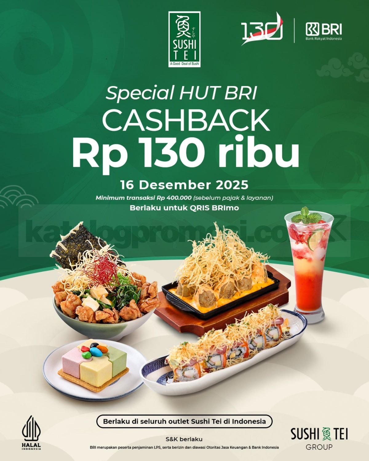 Promo Sushi Tei Spesial HUT BRI Cashback Rp. 130.000 Promo Sushi Tei Spesial HUT BRI Cashback Rp. 130.000 pembayaran QRIS BRImo