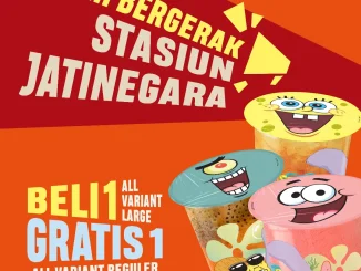 Promo Teh Kotjok Opening Stasiun Jatinegara beli 1 Large gratis 1 Regular + bookmark SpongeBob