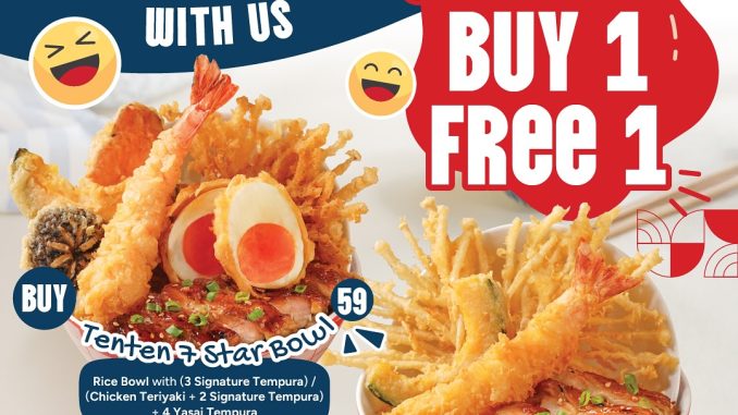 Promo Tenten Buy 1 Get 1 Free Tempura Bowl berlaku dine-in di Lotte Mall Jakarta dengan follow Instagram @tenten.idn