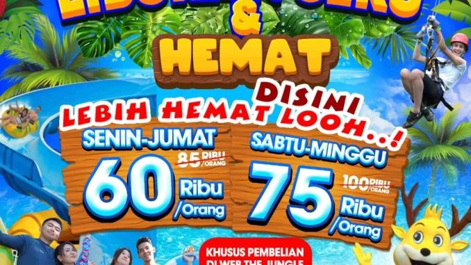 Promo The Jungle Liburan Seru & Hemat mulai Rp. 60.000, main air hemat via website dan KTP, 1–19 Desember 2025.