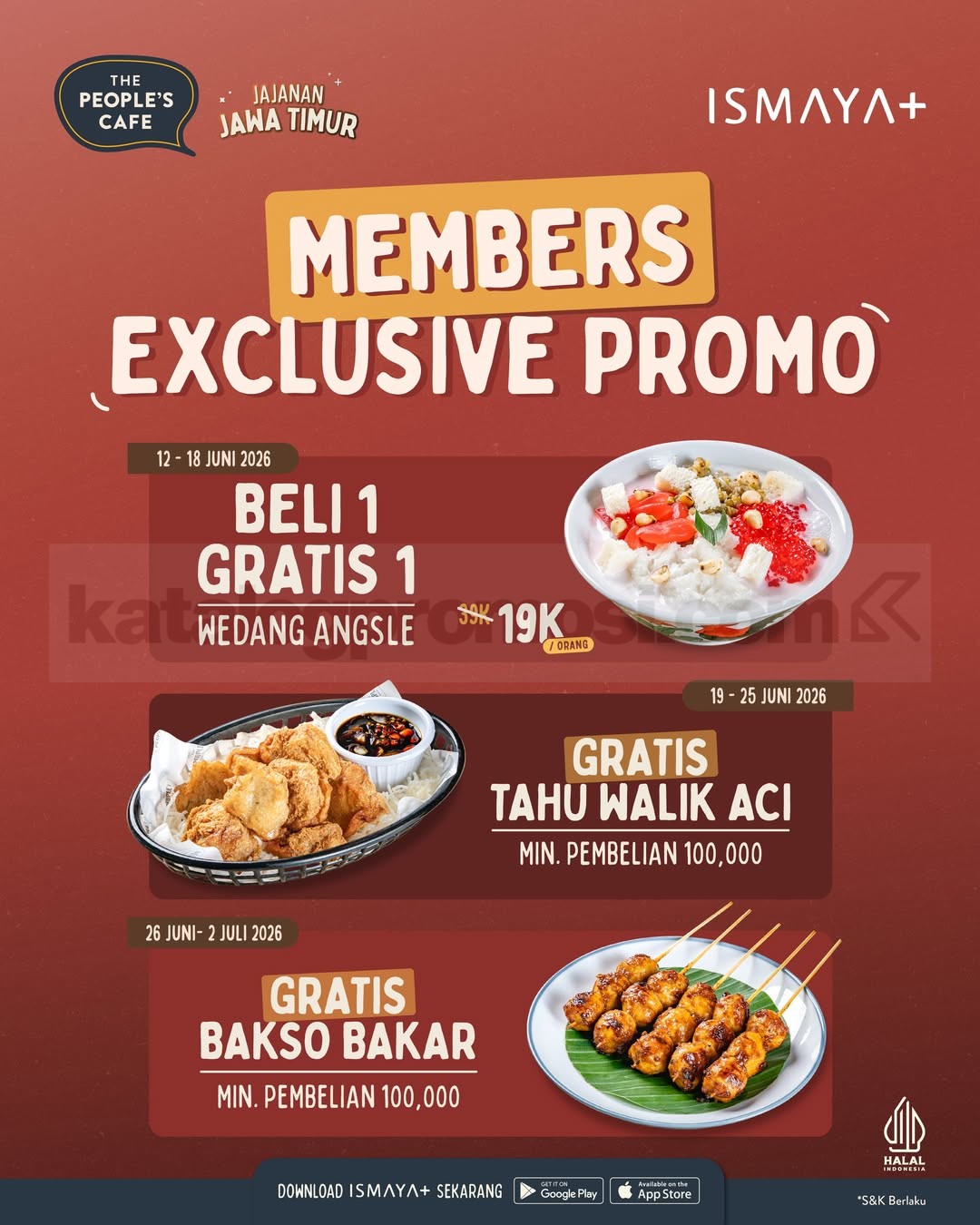 Promo The People’s Cafe Member Ismaya+ Beli 1 Gratis 1 Promo The People’s Cafe Member Ismaya+ Beli 1 Gratis 1 untuk member Ismaya+ di outlet Sumatera