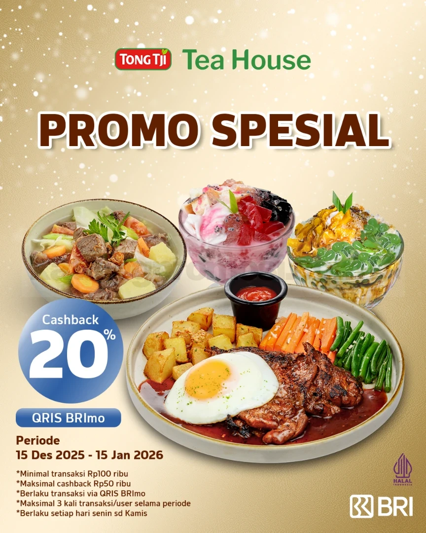 Promo Tong Tji Tea House Cashback 20% Pakai BRImo Promo Tong Tji Tea House Cashback 20% Pakai BRImo minimal transaksi Rp. 100.000