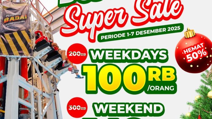 Promo Trans Studio Bandung Desember Super Sale harga mulai Rp. 100 ribu dengan potongan 50% periode 1–7 Desember 2025.