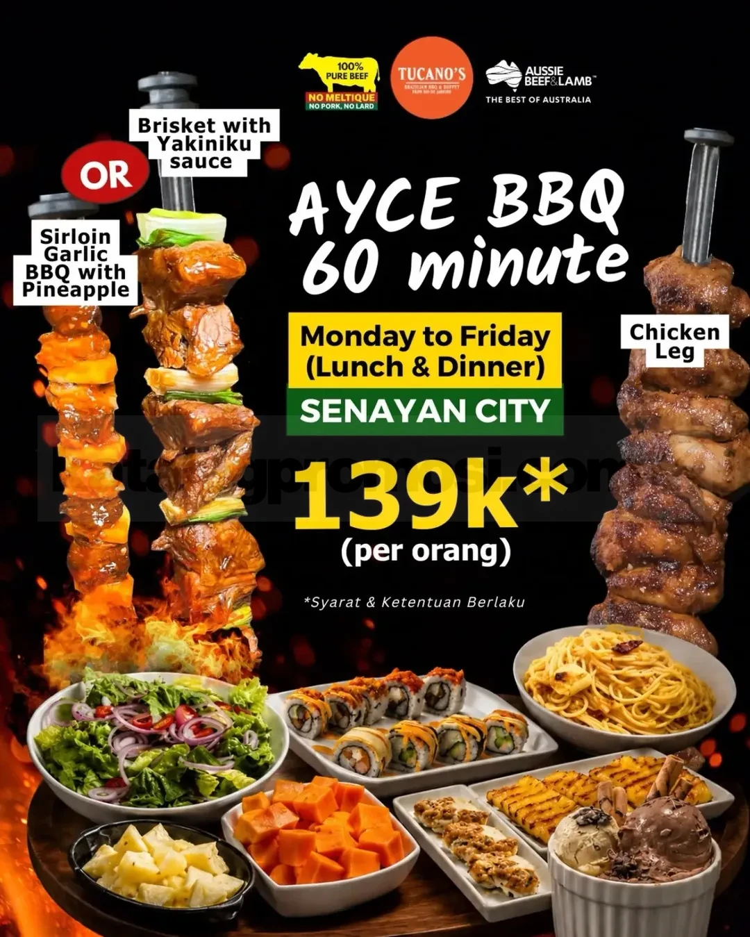 Promo Tucano’s AYCE BBQ Cuma Rp139 Ribuan per Pax Promo Tucano’s AYCE BBQ cuma Rp139 ribuan per pax selama Agustus 2026 di Senayan City.