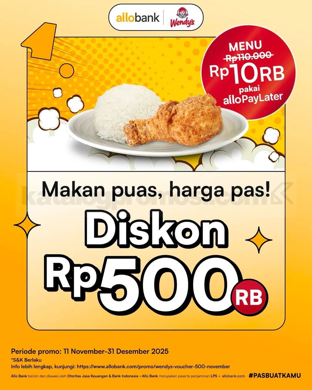 Promo Wendy’s x Allo Bank Diskon Hingga Rp500K Promo Wendy’s x Allo Bank Diskon Hingga Rp500K semua menu, bayar pakai Allo PayLater