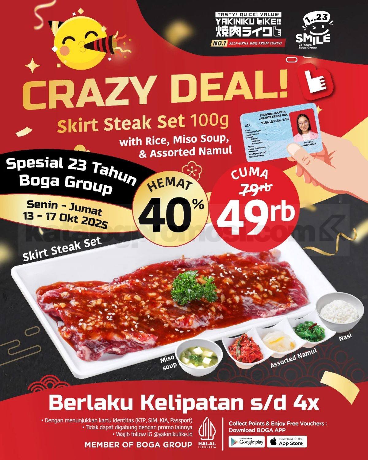 Promo Yakiniku Like CRAZY DEAL Skirt Steak Set cuma Rp 49ribu Promo Yakiniku Like CRAZY DEAL Skirt Steak Set cuma Rp49 Ribu berlaku 13β17 Oktober 2025 di seluruh outlet