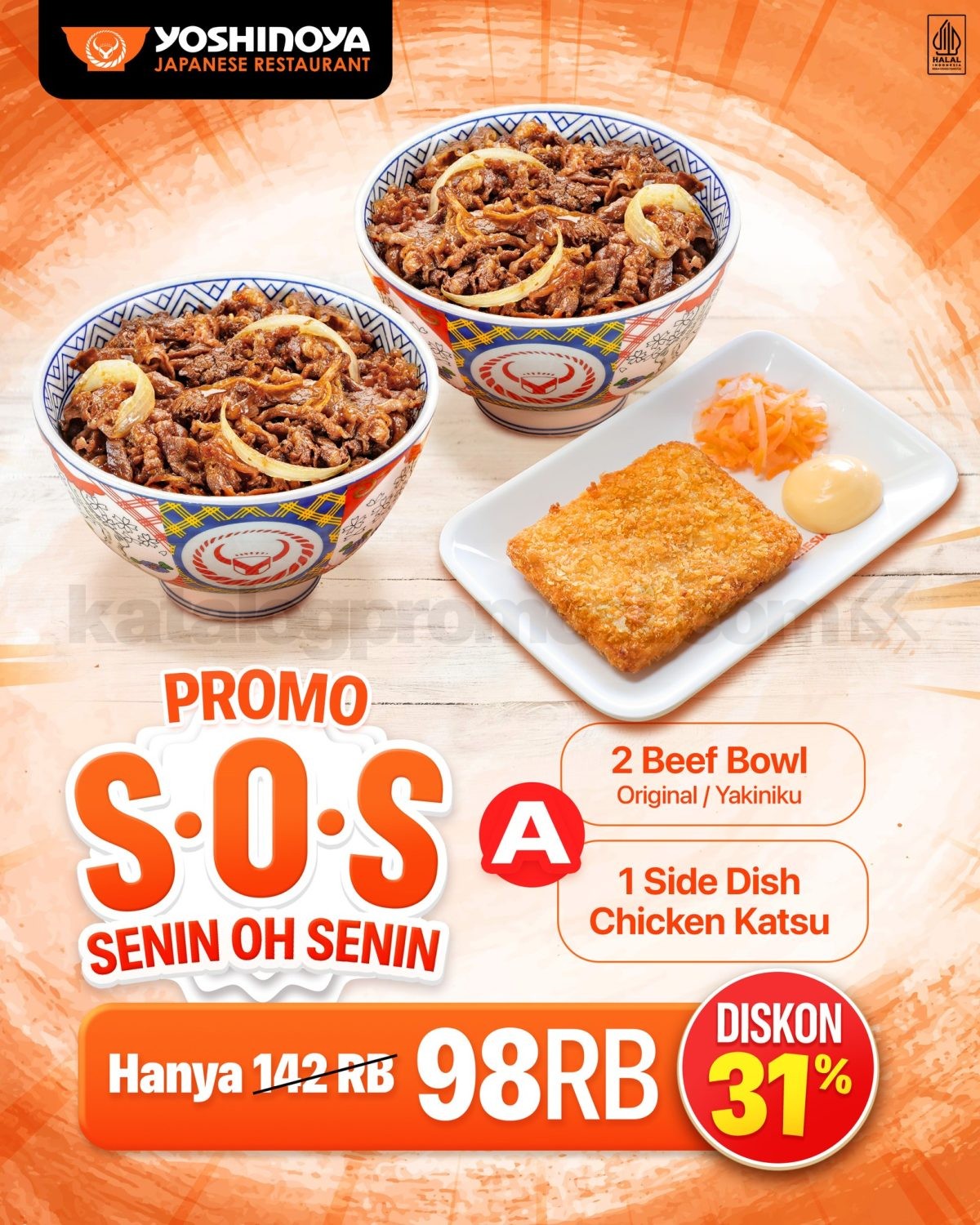 Promo Yoshinoya S.O.S Senin Oh Senin Mulai Rp37.000 Promo Yoshinoya S.O.S Senin Oh Senin Mulai Rp37.000 1