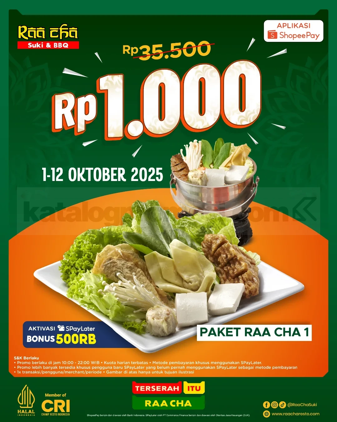 Promo Raa Cha Suki & BBQ Paket Raa Cha 1 cuma Rp1.000 pakai ShopeePay