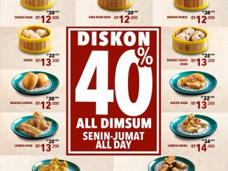 Promo Sapo Oriental Diskon 40% semua menu dimsum mulai Rp. 12.000 berlaku Senin–Jumat untuk dine-in