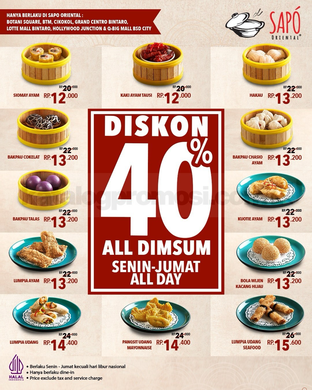 Promo Sapo Oriental Diskon 40% All Dimsum Promo Sapo Oriental Diskon 40% All Dimsum untuk dine-in dengan pilihan menu dimsum lengkap