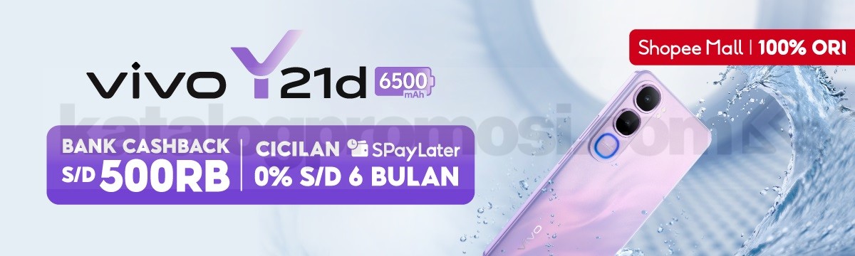 vivo Y21d kini Tersedia di Shopee Bank Cashback hingga 500K + Cicilan 0%
