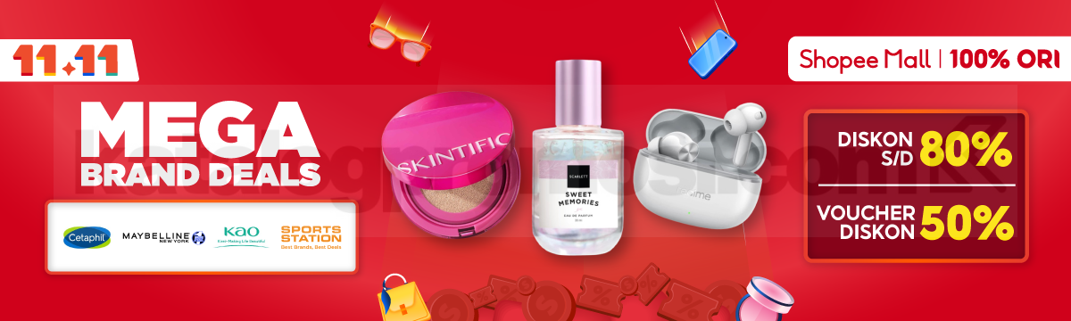 Promo 11.11 Shopee Mall Mega Brand Deals Diskon 80% + Voucher 50%