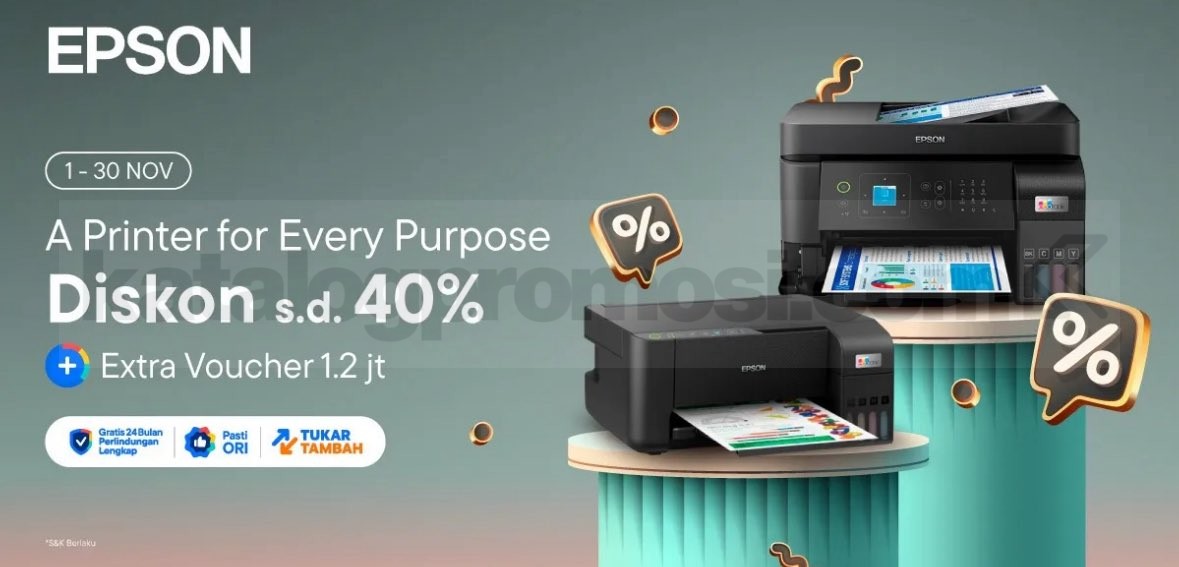 Promo Epson di Blibli Diskon 40% + Voucher Tambahan 1,2 Juta